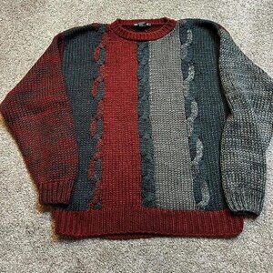 Vintage chunky cable knit handmade preppy grandpa grunge sweater size XL‎